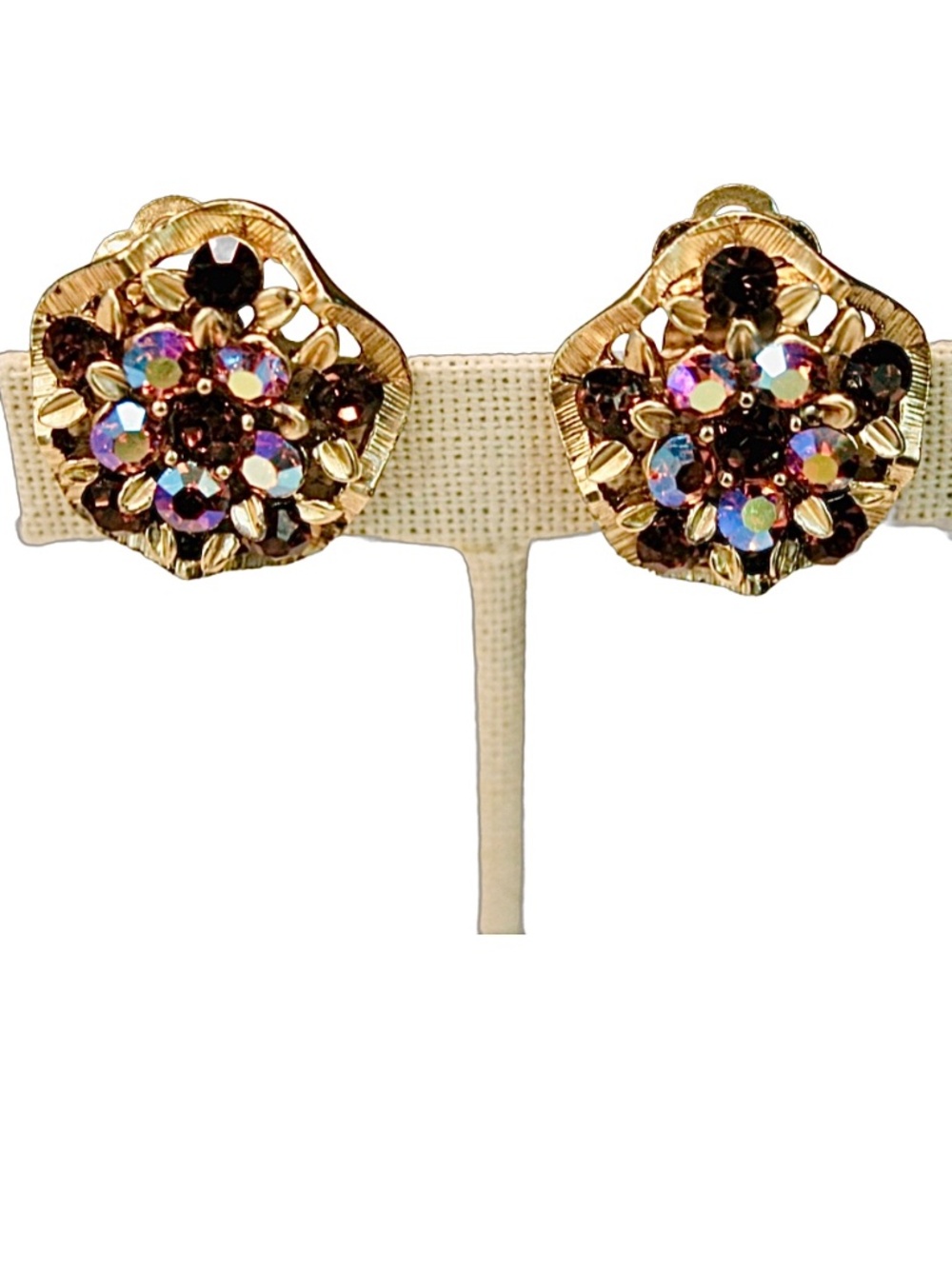 Vintage BSK Rhinestone Clip Earrings Signed